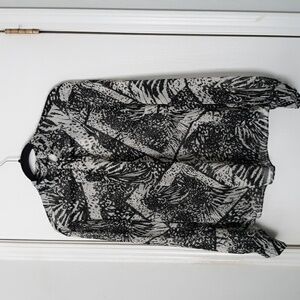 Express Sheer Gray and Black Abstract Print Top Dressy Blouse sz M